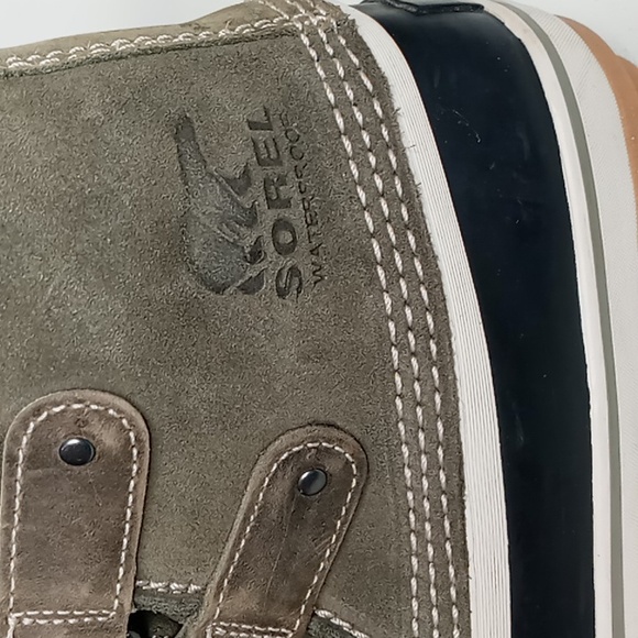 Sorel- Joan of Arctic -Suede Waterproof Boots w/Faux Cuff- Olive Gray - size 9 - Picture 2 of 16